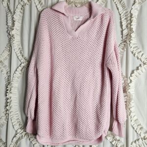 Xirena Women's Size M/L Baby Pink Open Knit Collared V Neck Sweater Comfy